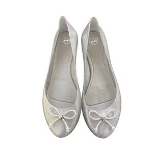 Melissa Silver Flats with Bow Detail